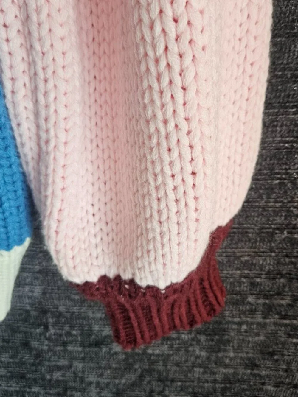 NWT Colorblock Chunky Knit Cardigan Sweater Size XL Pink Blue Button Front Cozy